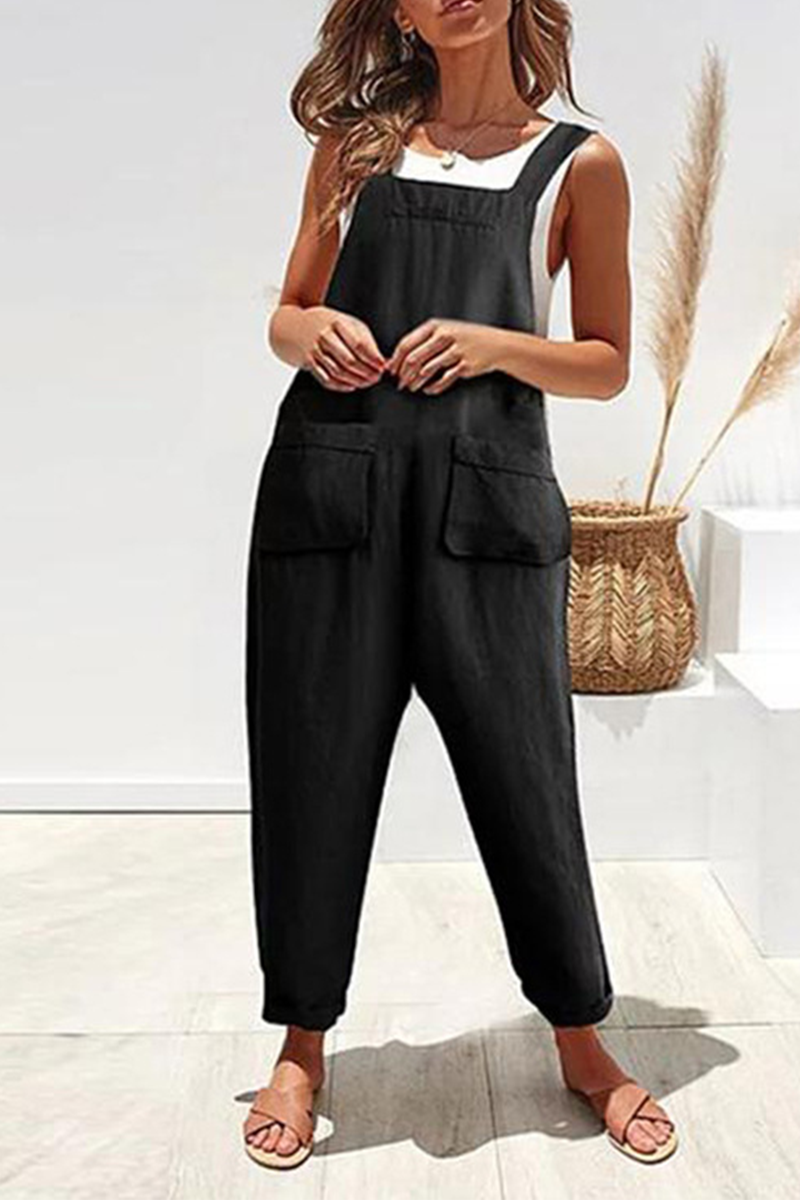 Casual Solid Split Joint Pocket Loose Jumpsuits