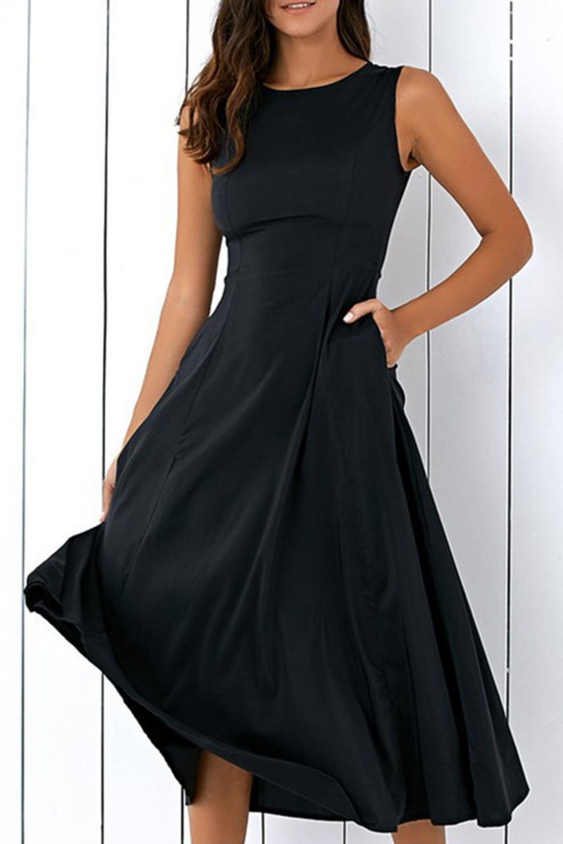 Casual Solid Split Joint O Neck A Line Dresses
