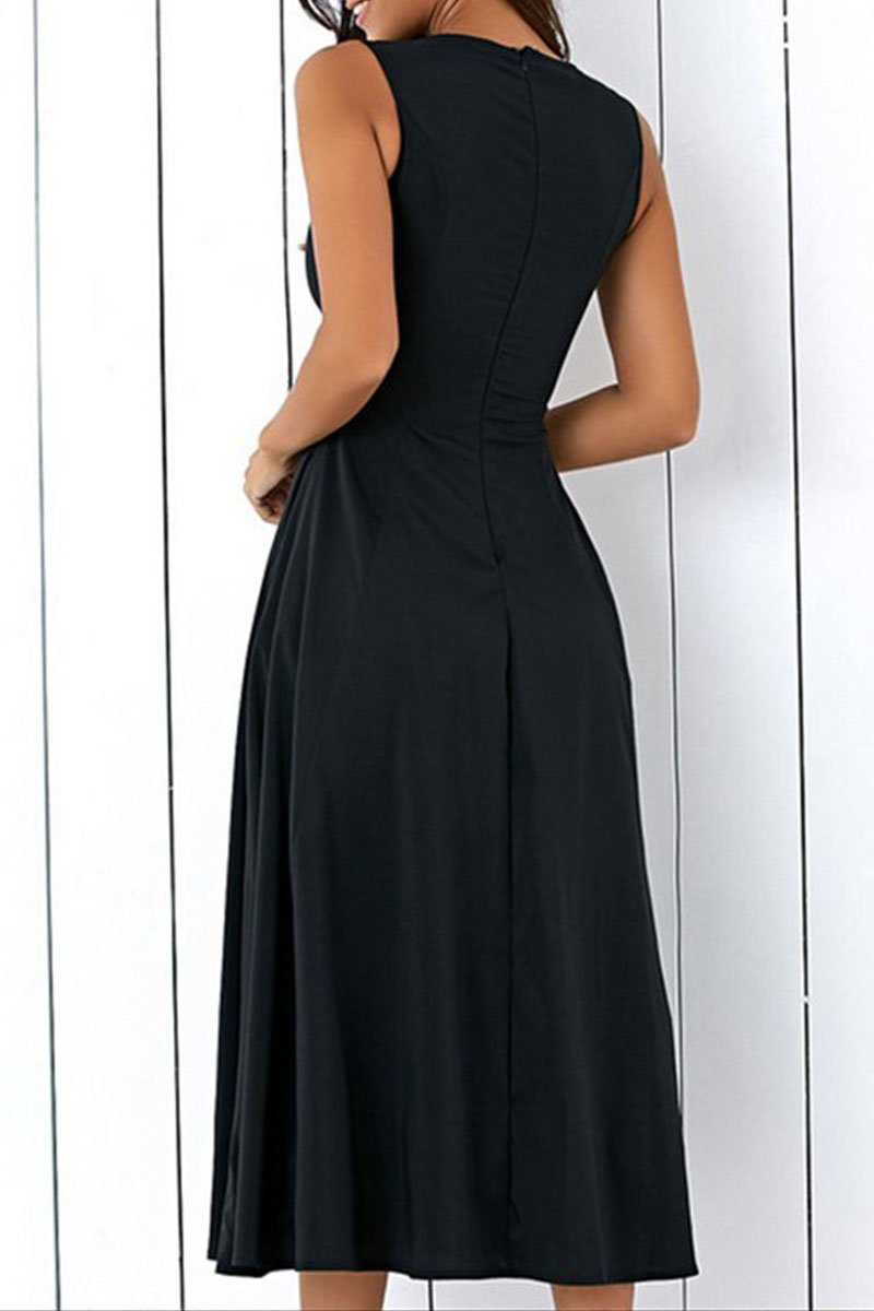 Casual Solid Split Joint O Neck A Line Dresses