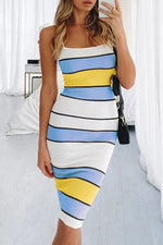 Fashion Casual Striped Split Joint Spaghetti Strap Pencil Skirt Dresses