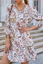 Fashion Street Print Split Joint V Neck A Line Dresses