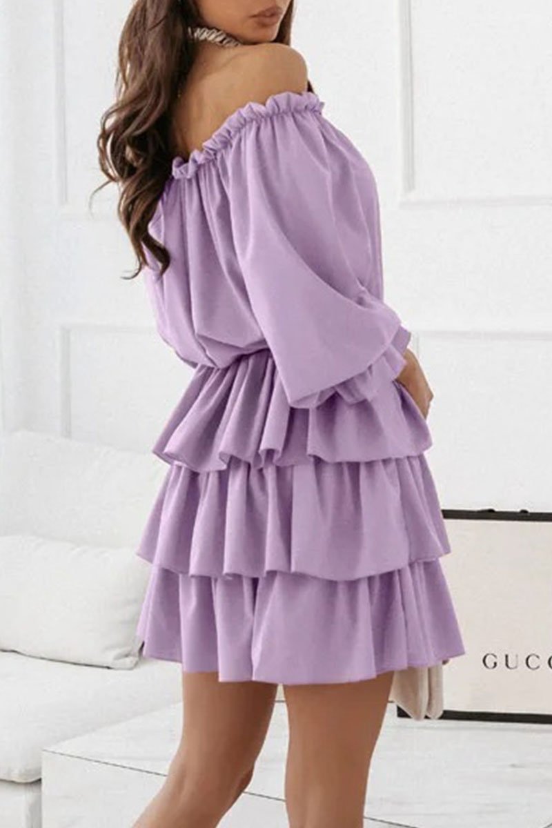 Fashion Casual Solid Split Joint Off the Shoulder Cake Skirt Dresses