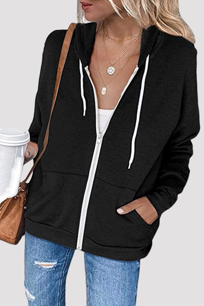Casual Solid Split Joint Pocket Hooded Collar Tops(4 Colors)