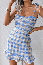 Casual Elegant Plaid Split Joint Flounce Strapless Wrapped Skirt Dresses