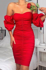 Fashion Street Solid Split Joint Strapless Wrapped Skirt Dresses