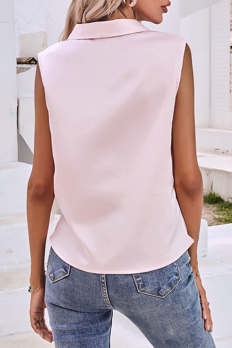 Casual Solid Split Joint Fold Turndown Collar Tops