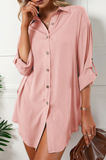 Casual Solid Buckle Turndown Collar Shirt Dress Dresses(6 Colors)