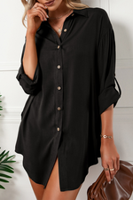 Casual Solid Buckle Turndown Collar Shirt Dress Dresses(6 Colors)