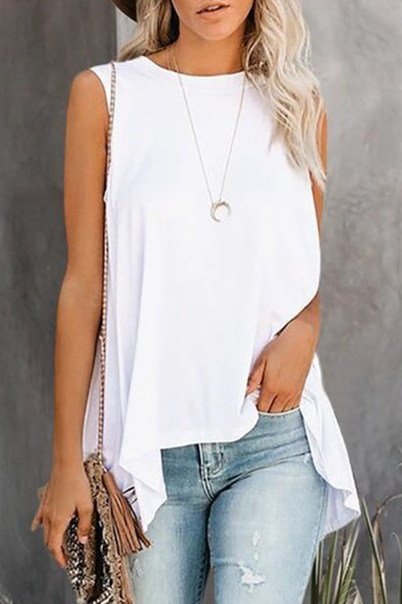 Casual Solid Split Joint Asymmetrical O Neck Tops(5 Colors)