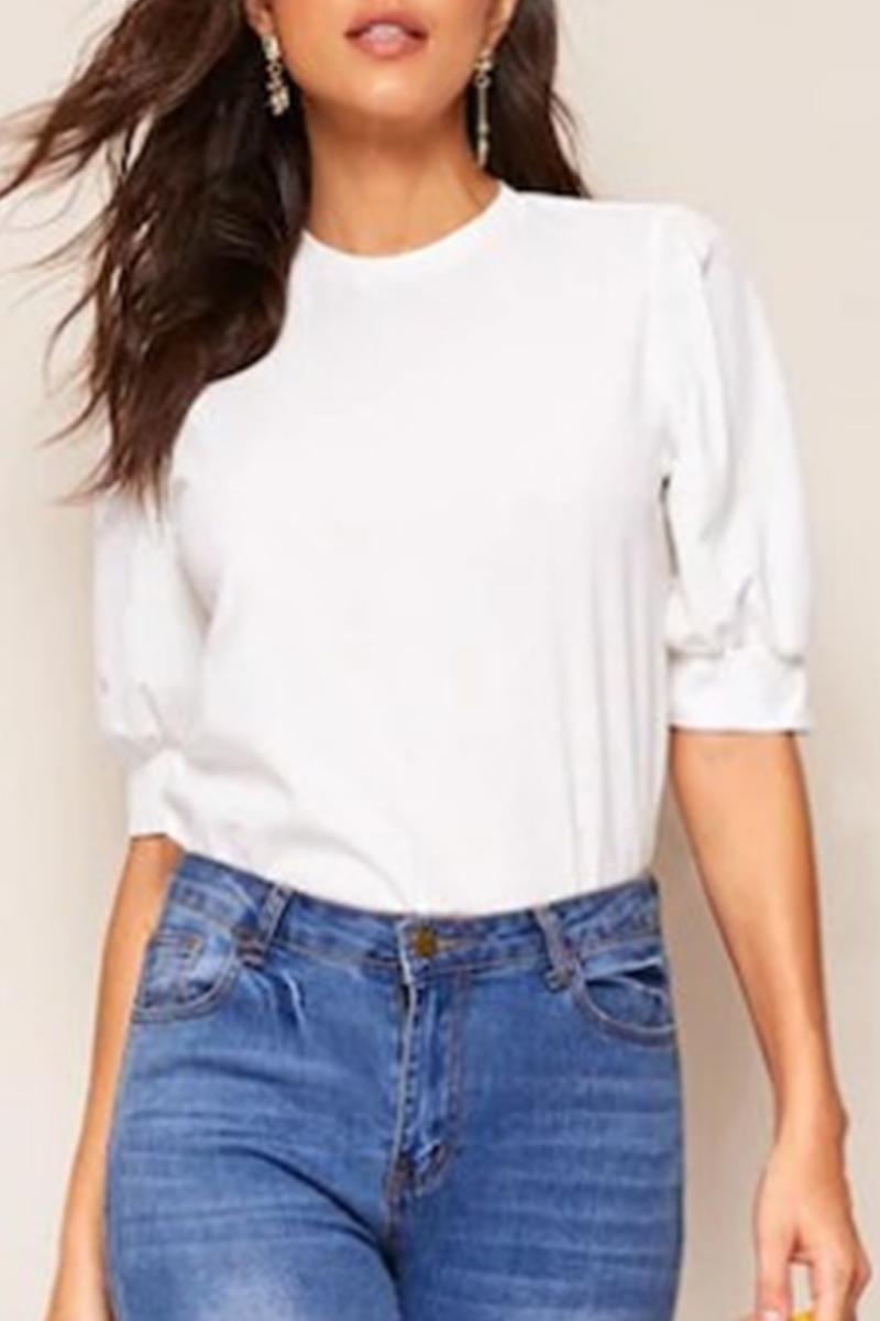 Casual Solid Split Joint O Neck Tops