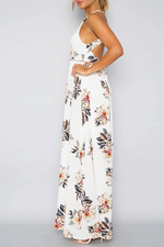 Elegant Floral Backless Slit Strap Design Halter Dresses