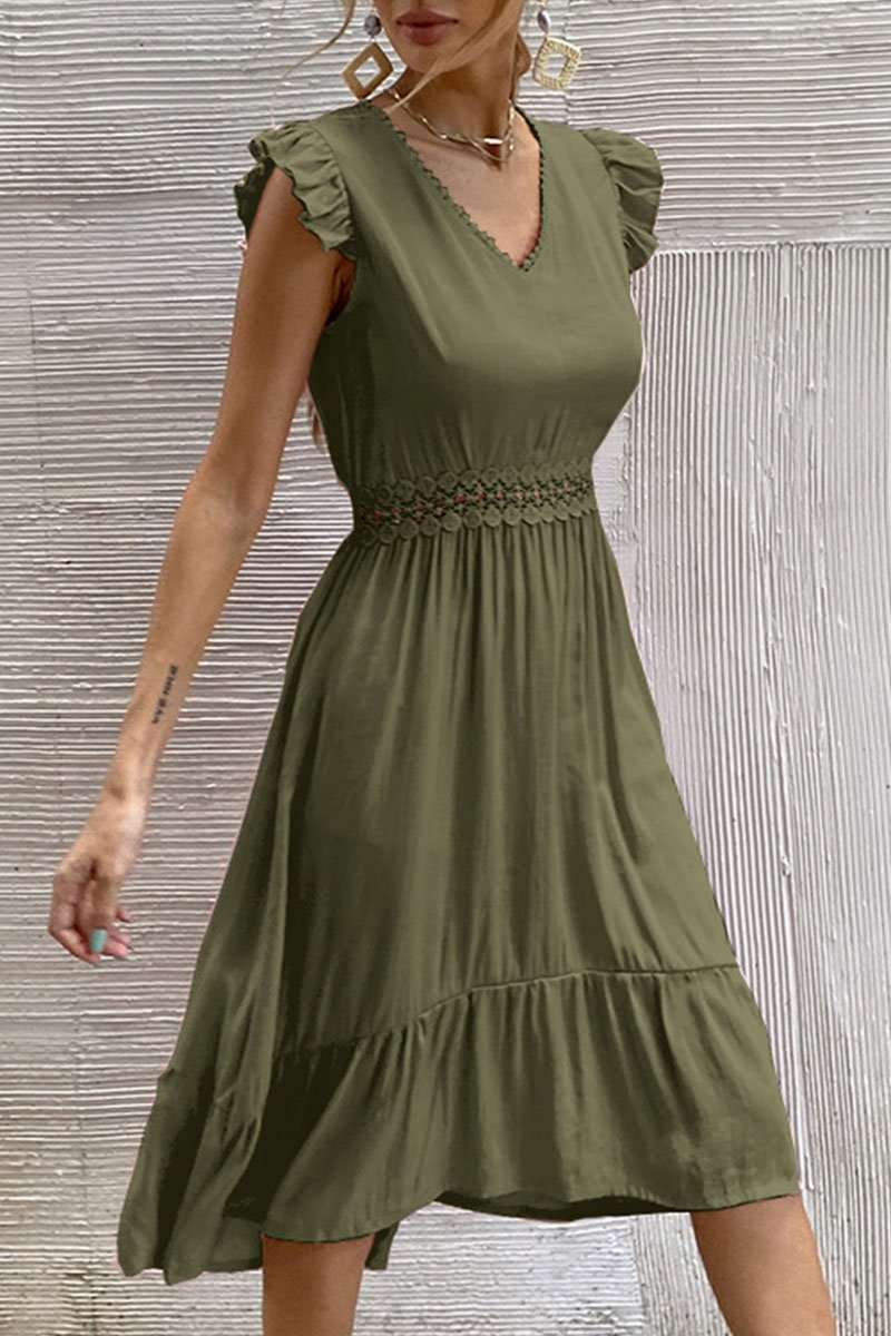 Fashion Casual Solid Split Joint V Neck Irregular Dresses