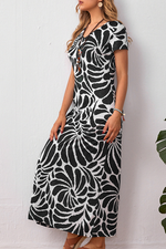 Elegant Print Split Joint V Neck A Line Dresses