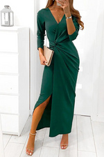Elegant Solid Slit Fold V Neck Evening Dress Dresses(3 Colors)