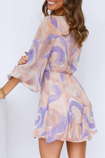 Fashion Elegant Print Split Joint Frenulum V Neck A Line Dresses