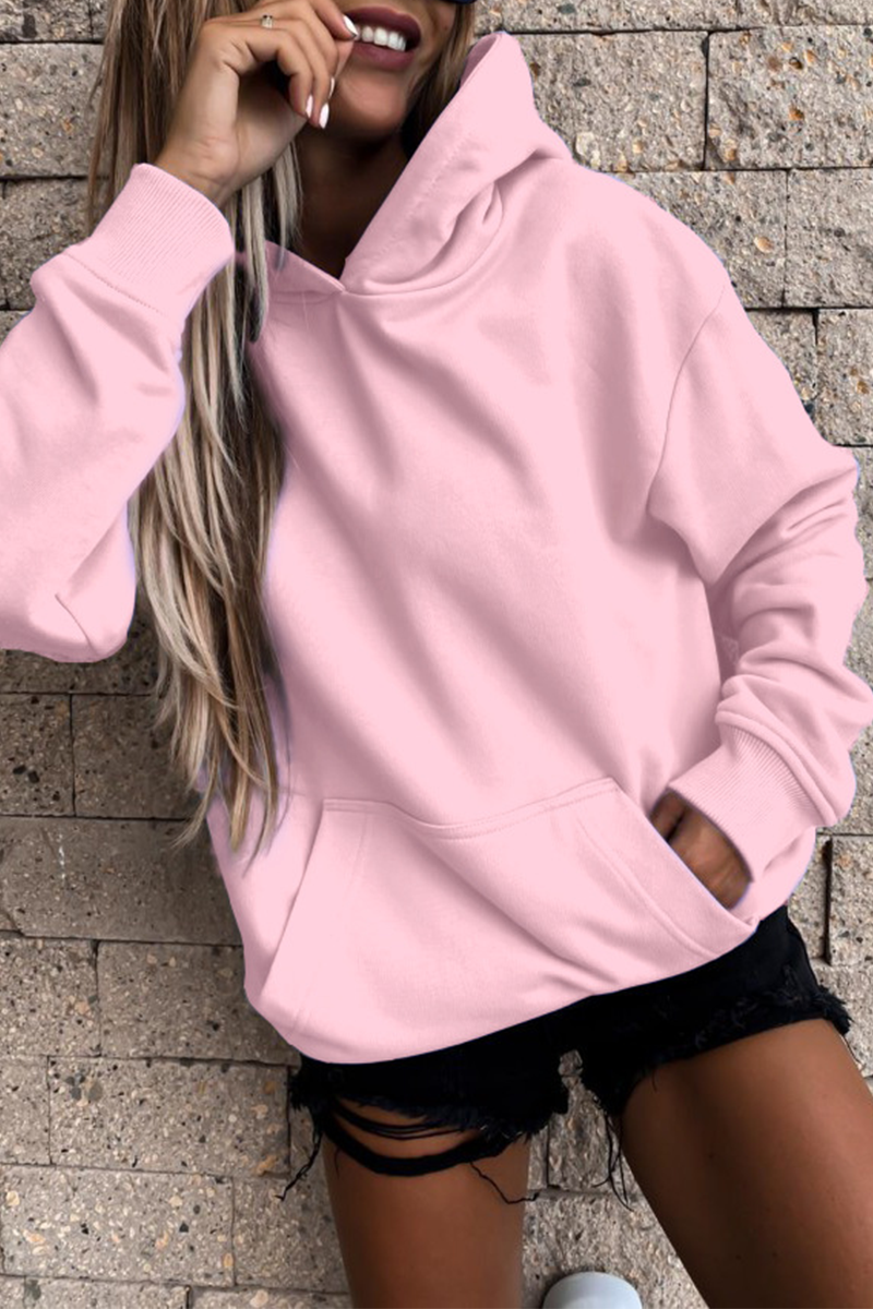 Casual Street Solid Pocket Hooded Collar Tops(4 Colors)