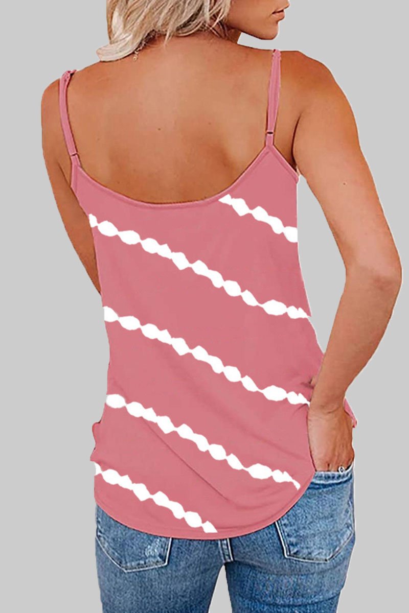 Fashion Casual Striped Print Split Joint V Neck Tops