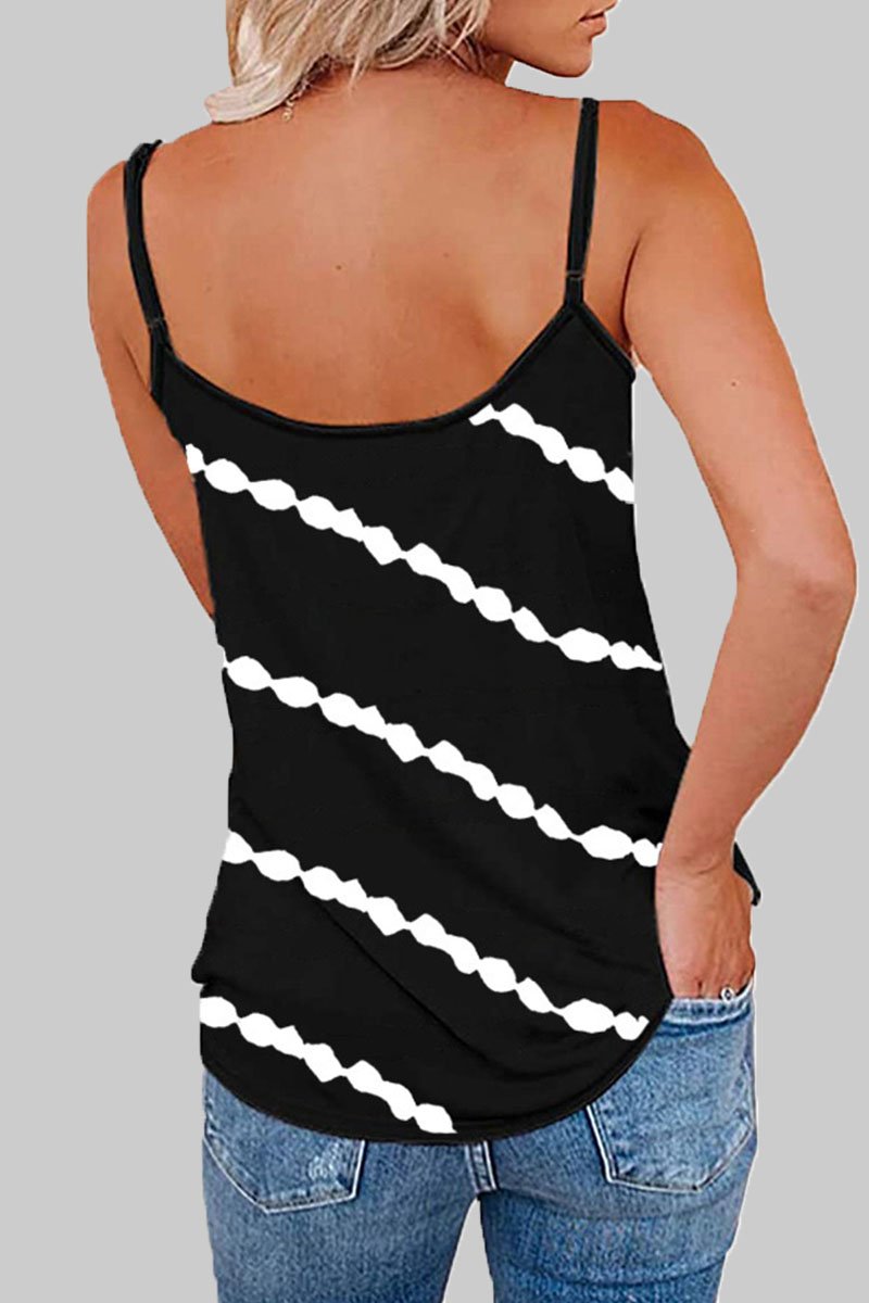 Fashion Casual Striped Print Split Joint V Neck Tops