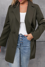 Elegant Solid Draw String Buttons Turn-back Collar Outerwear