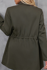 Elegant Solid Draw String Buttons Turn-back Collar Outerwear
