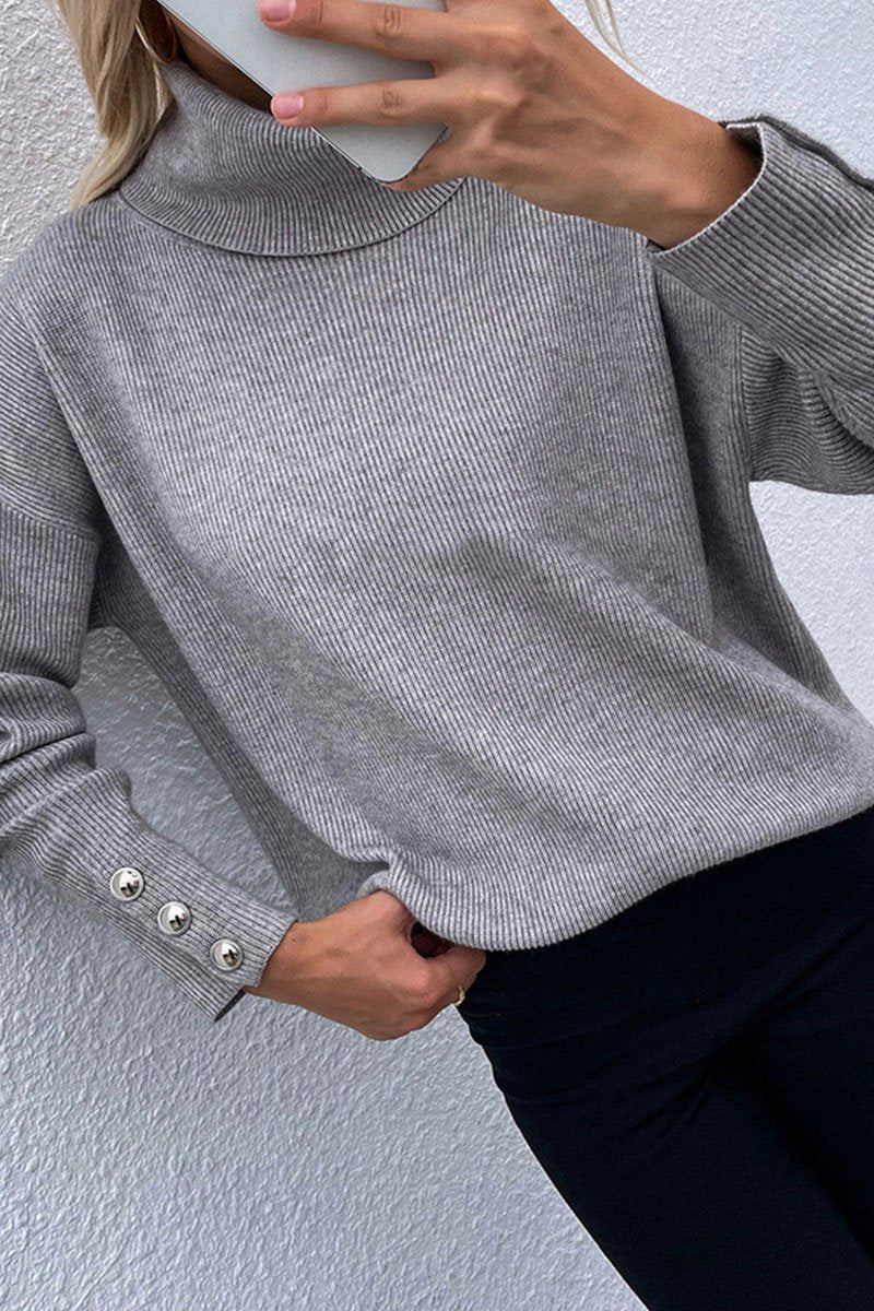 Fashion Casual Solid Split Joint Turtleneck Tops