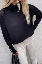 Fashion Casual Solid Split Joint Turtleneck Tops