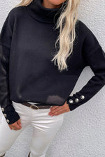 Fashion Casual Solid Split Joint Turtleneck Tops