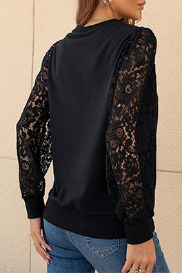 Elegant Patchwork Lace Hollowed Out O Neck Tops