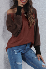 Casual Patchwork  Contrast O Neck Tops