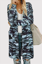 Casual Camouflage Print Split Joint Pocket V Neck Outerwear