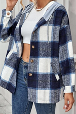 Casual Plaid Draw String Buckle Hooded Collar Outerwear(3 Colors)