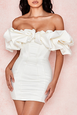 Elegant Solid Split Joint Flounce Off the Shoulder Wrapped Skirt Dresses