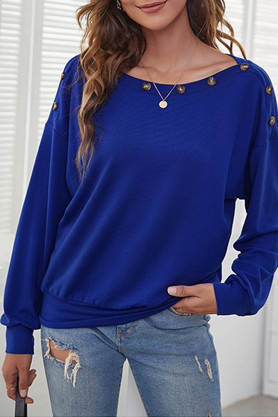 Casual Solid Buckle Off the Shoulder Tops