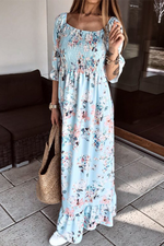 Elegant Floral Flounce Fold Off the Shoulder A Line Dresses