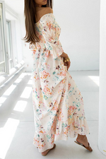 Elegant Floral Flounce Fold Off the Shoulder A Line Dresses