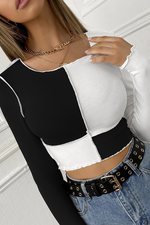 Street Patchwork  Contrast O Neck Tops