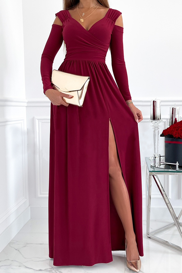Casual Elegant Solid Hollowed Out Slit V Neck Waist Skirt Dresses
