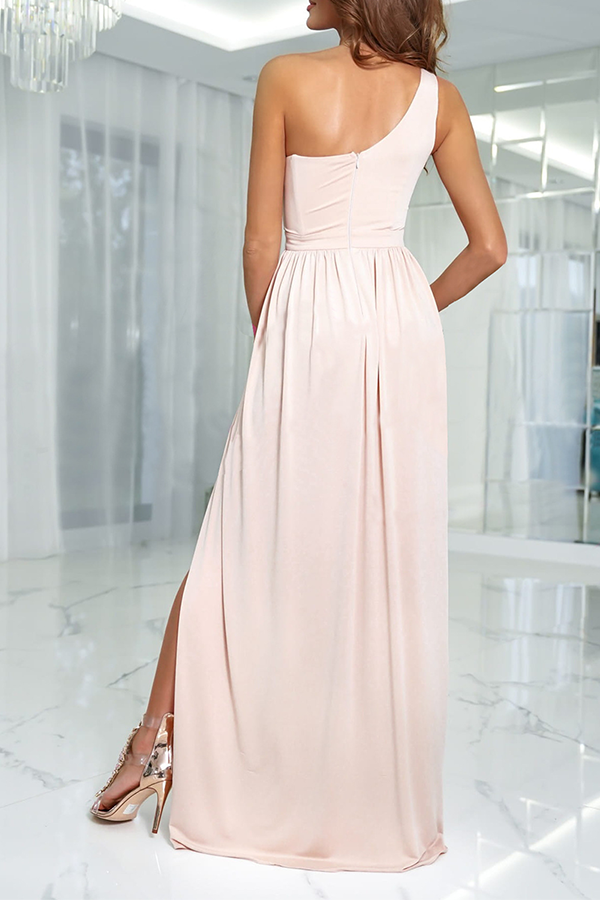 Fashion Elegant Solid Slit Fold Evening Dress Dresses