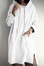 Casual Street Solid Draw String Pocket Slit Hooded Collar Tops