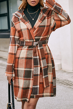 Fashion Elegant Geometric Pocket With Belt Hooded Collar Outerwear