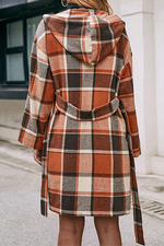 Fashion Elegant Geometric Pocket With Belt Hooded Collar Outerwear
