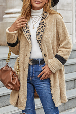 Fashion Elegant Leopard Split Joint Buttons Turndown Collar Outerwear