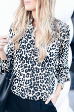 Fashion Leopard Split Joint Buckle Turndown Collar Tops(4 colors)