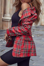 British Style Plaid Split Joint Buttons Turn-back Collar Outerwear