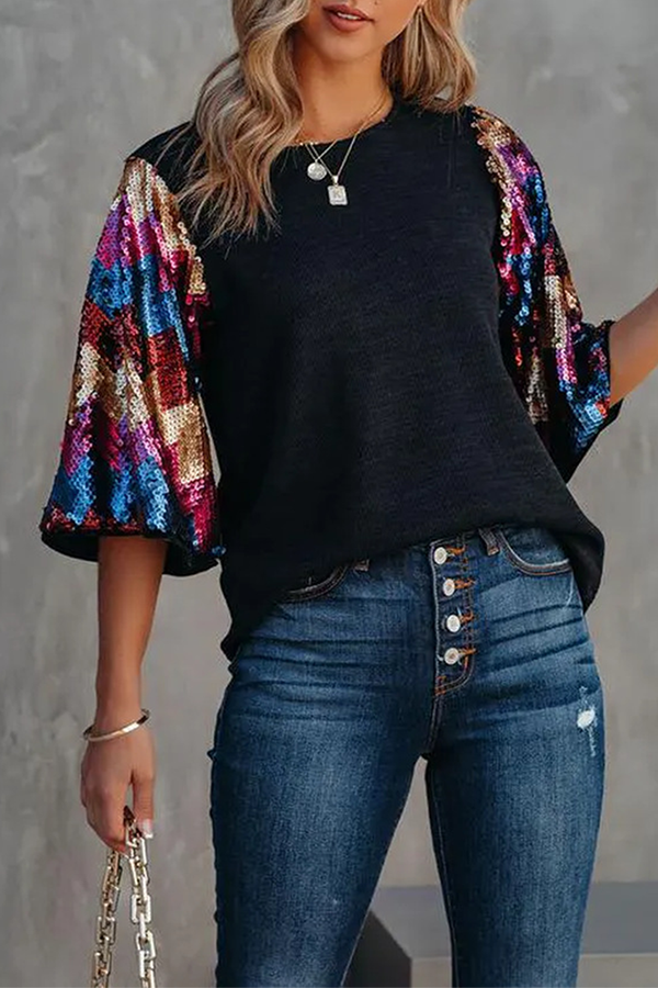 Sequin Flares Sleeve Top