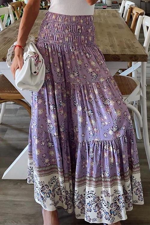 Floral Print Elastic Maxi Skirts