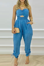 Strapless Cut Out Pockets Jumpsuits