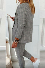 Casual Street Plaid Patchwork Turndown Collar Long Sleeve Two Pieces(4 Colors)