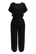 Casual Solid Patchwork O Neck Harlan Jumpsuits(4 Colors)