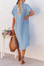 Casual Solid Patchwork Turndown Collar Straight Dresses